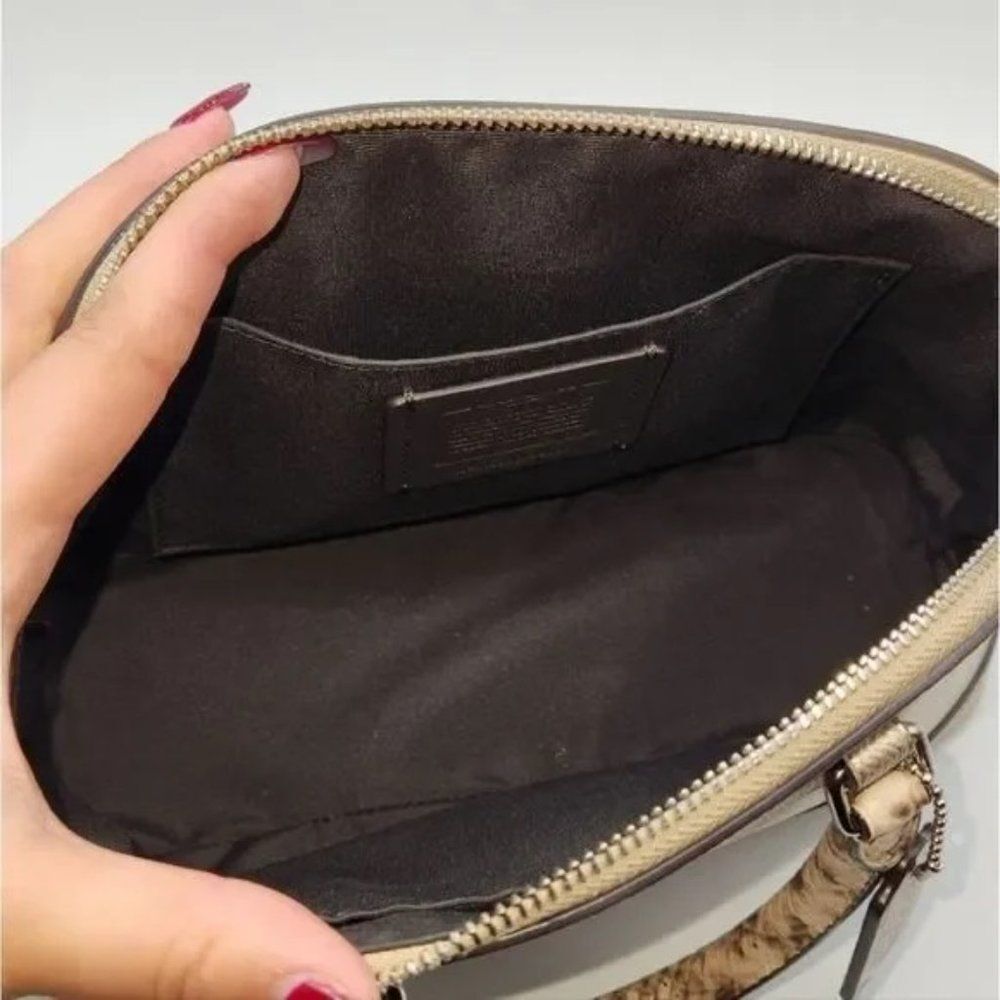Coach Metallic Gold Dome Satchel with Snake-Print Strap - Picture 9 of 10